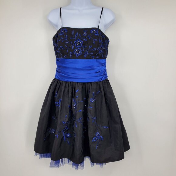 Vintage Morgan and Co Y2K Black Blue Whimsigoth Fairy Hoco Mini Formal Dress - Picture 1 of 10